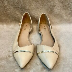 Aldo Womens 8.5 d'Orsay beige pointed-toe flats with gold metallic accent detail